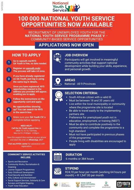 100,000 National Youth Service Opportunities Now Open! 🇿🇦