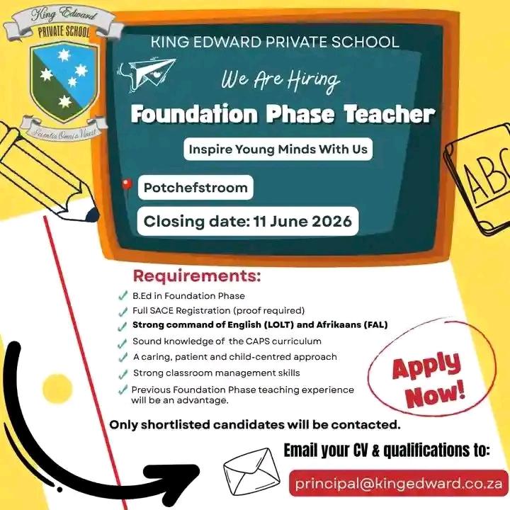 WE ARE HIRING – FOUNDATION PHASE TEACHER!