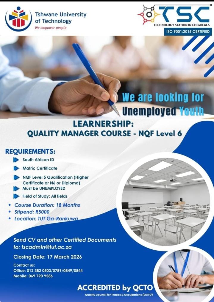 Quality Manager Course Learnership (NQF Level 6) – Opportunity for Unemployed Youth